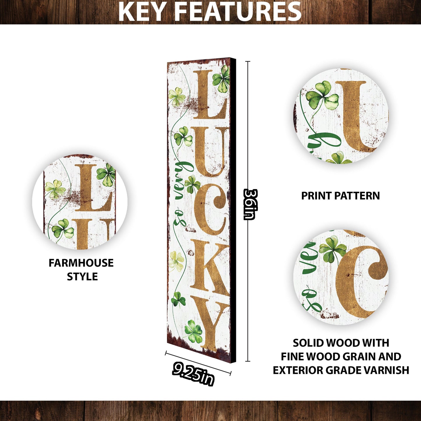 36-Inch Rustic Modern Farmhouse Entryway St. Patrick's Day 'So Very Lucky' Sign for Front Porch, St.Patrick's Outdoor Decor for Front Door