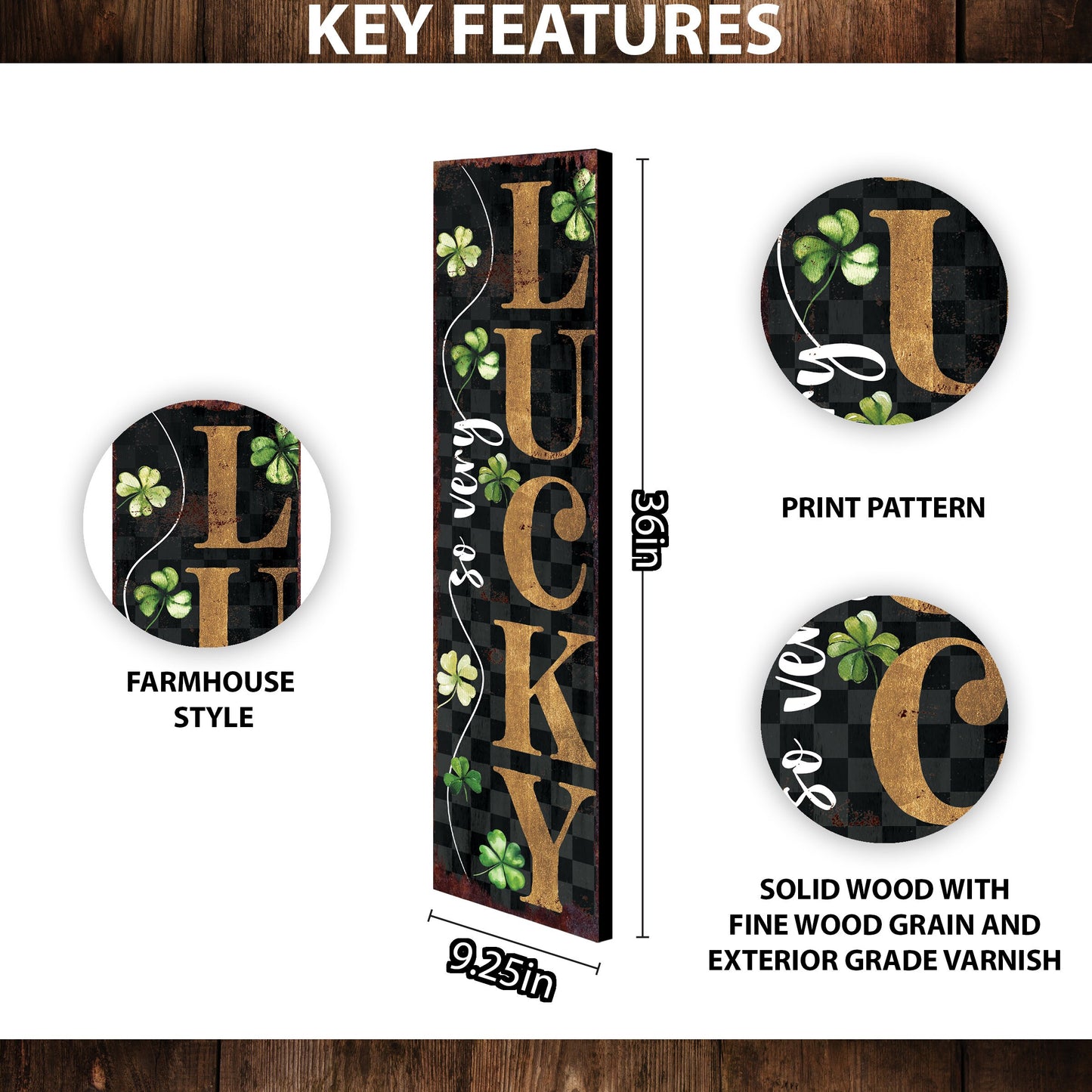 36in St. Patrick's Day 'So Very Lucky' Sign for Front Porch, Green St.Patrick's Decor for Front Door