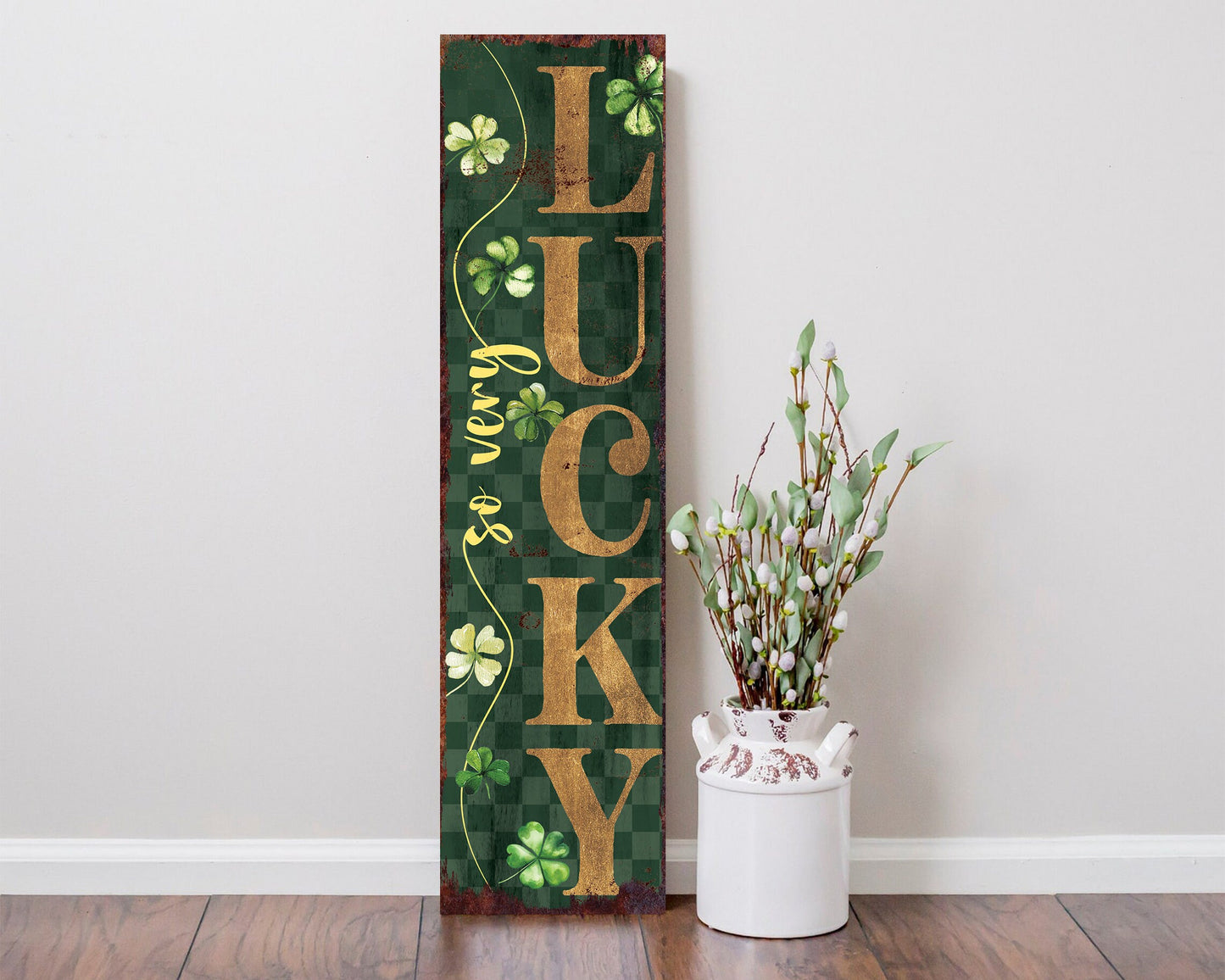 36-Inch Rustic Modern Farmhouse Entryway St. Patrick's Day 'So Very Lucky' Sign for Front Porch, Green St.Patrick's Decor for Front Door