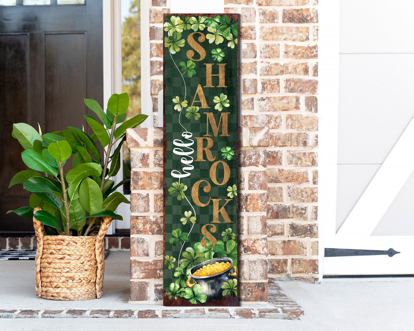 Hello Shamrocks St. Patrick’s Day Porch Sign Entryway Decor | UV Print | Front Porch Plaque | Seasonal Home Decor | 3 Sizes