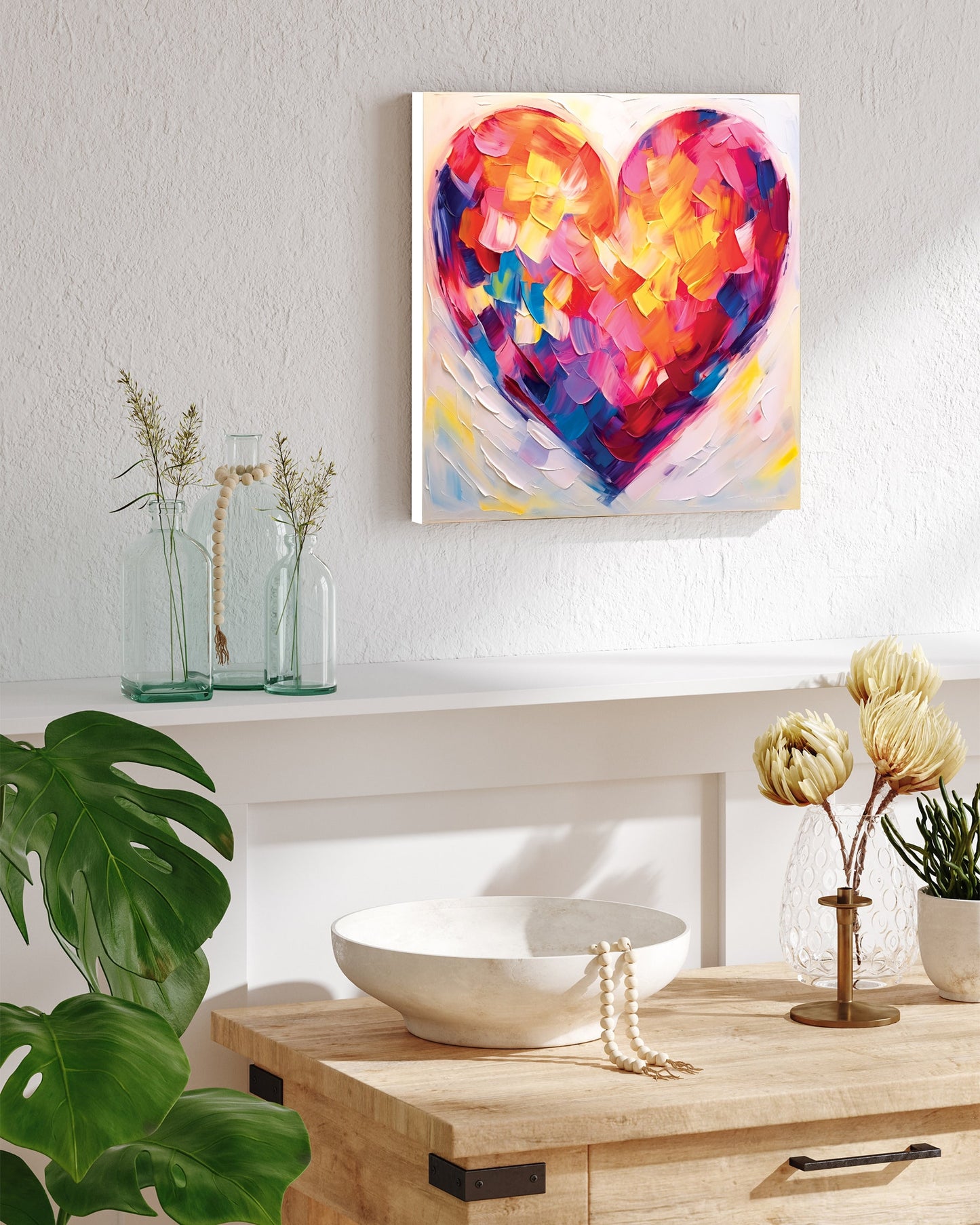 12in Oil Painting Style of a Colorful Heart Valentine__ Day Canvas Print Wall Art, Wall Canvas Printing, Living Room Decor