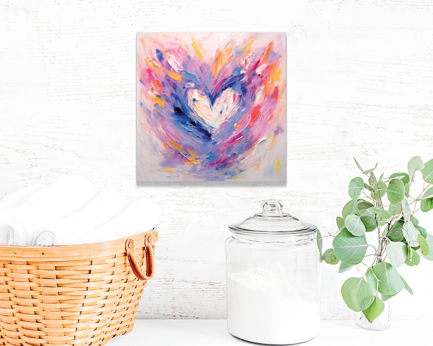 12in Oil Painting Style of a Colorful Heart Valentine__ Day UV Print Wall Art, Wall Canvas, Living Room Decor