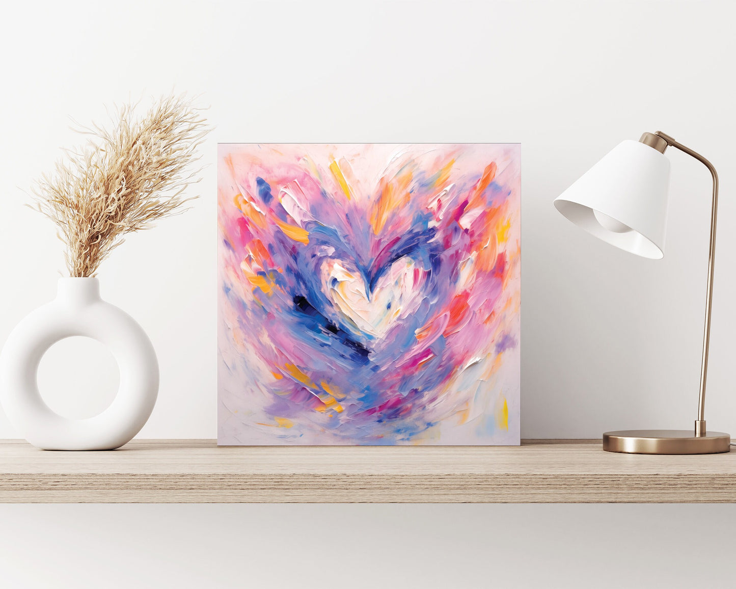 12in Oil Painting Style of a Colorful Heart Valentine__ Day UV Print Wall Art, Wall Canvas, Living Room Decor
