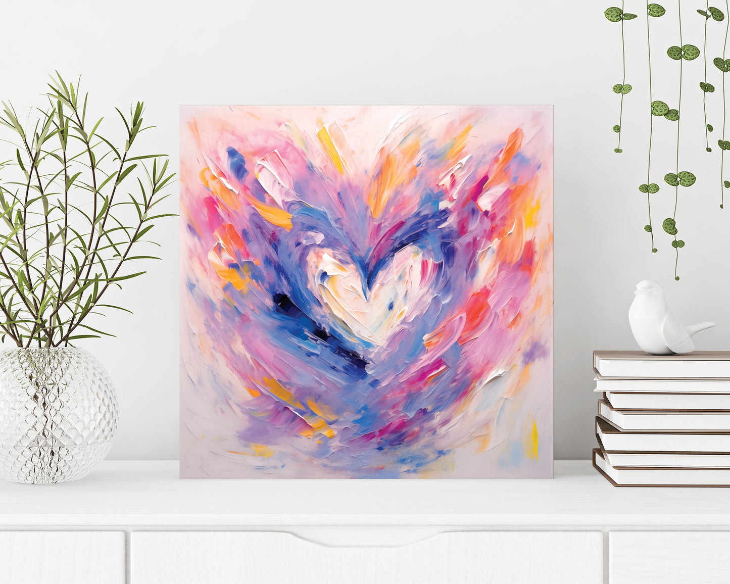 12in Oil Painting Style of a Colorful Heart Valentine__ Day UV Print Wall Art, Wall Canvas, Living Room Decor