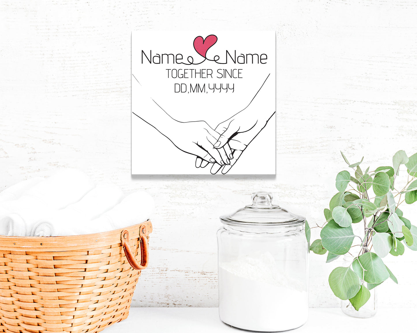12in Valentine's Day Gift | Personalized Minimalist Line Drawing Holding Hands | Gift for Her, Him