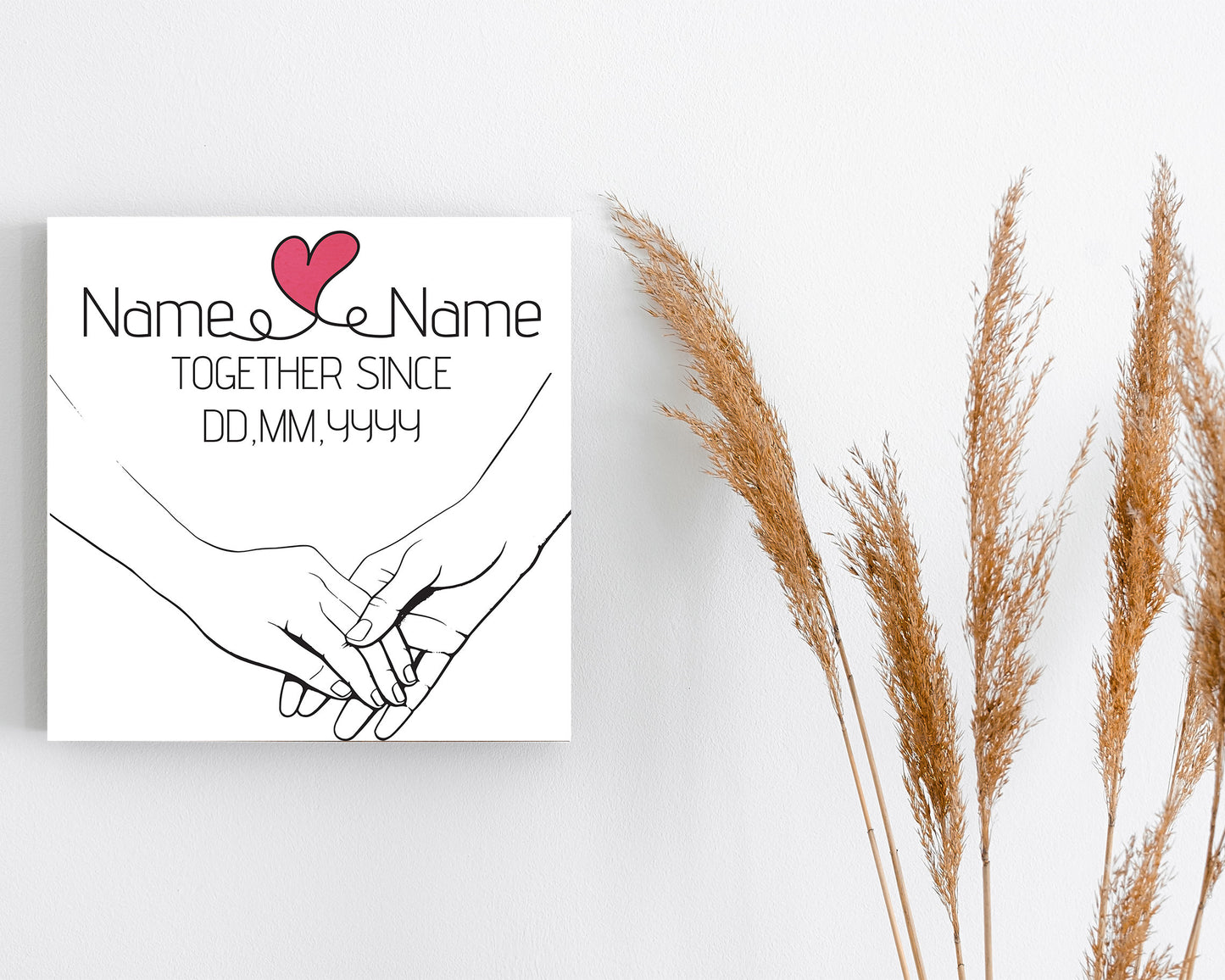 12in Valentine's Day Gift | Personalized Minimalist Line Drawing Holding Hands | Gift for Her, Him