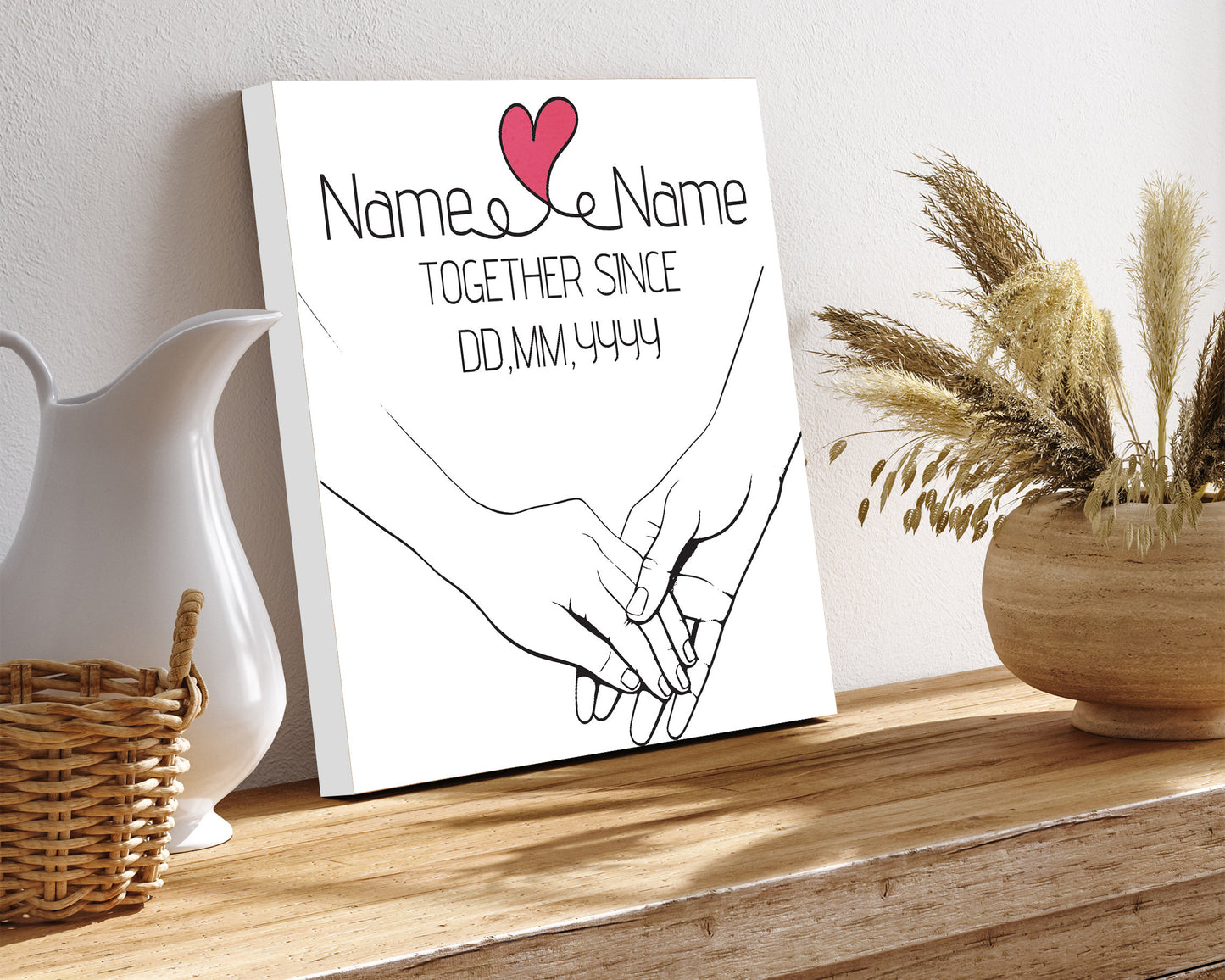 12in Valentine's Day Gift | Personalized Minimalist Line Drawing Holding Hands | Gift for Her, Him