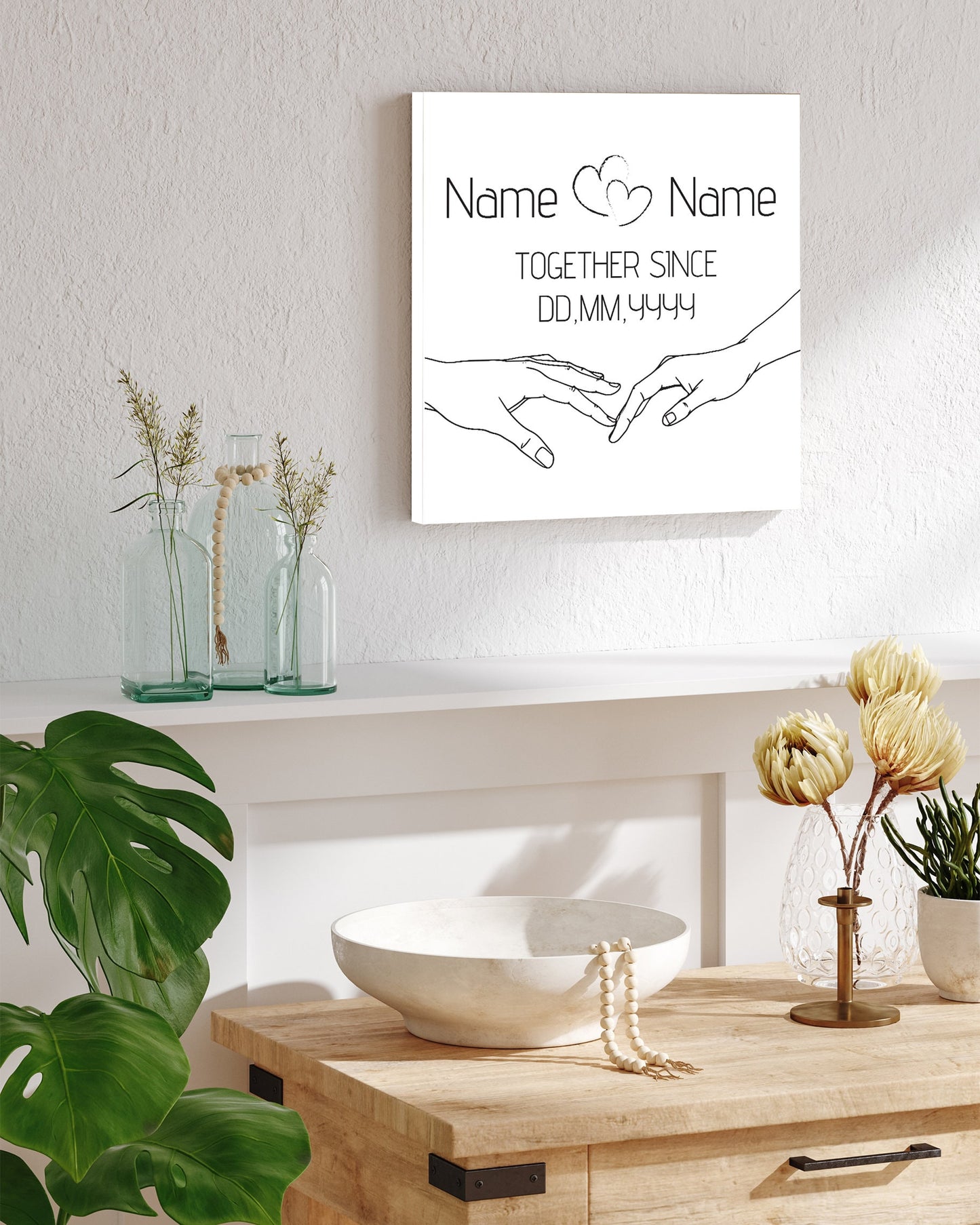 12in Valentine's Day Gift | Personalized Minimalist Line Drawing Holding Hands | Gift for Her, Him, Couples