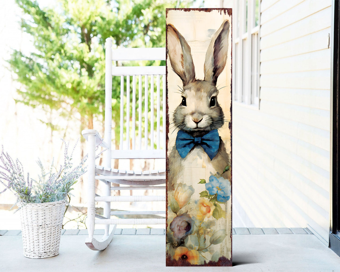 Easter Porch Sign Decor for Front Porch | Easter Outdoor Decor for Front Door | Watercolor Bunny Design | 3 Sizes