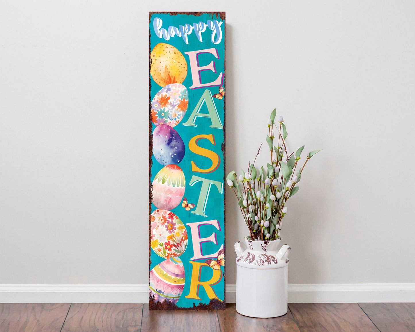 36in Rustic Modern Farmhouse 'Happy Easter' Sign for Front Porch | Easter Outdoor Decor for Front Door