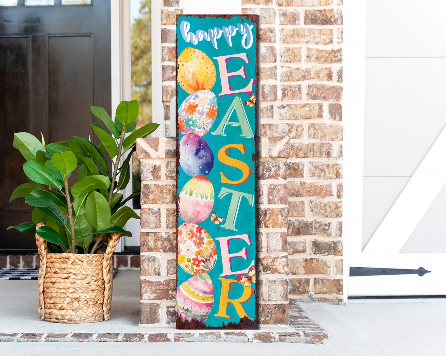 36in Rustic Modern Farmhouse 'Happy Easter' Sign for Front Porch | Easter Outdoor Decor for Front Door