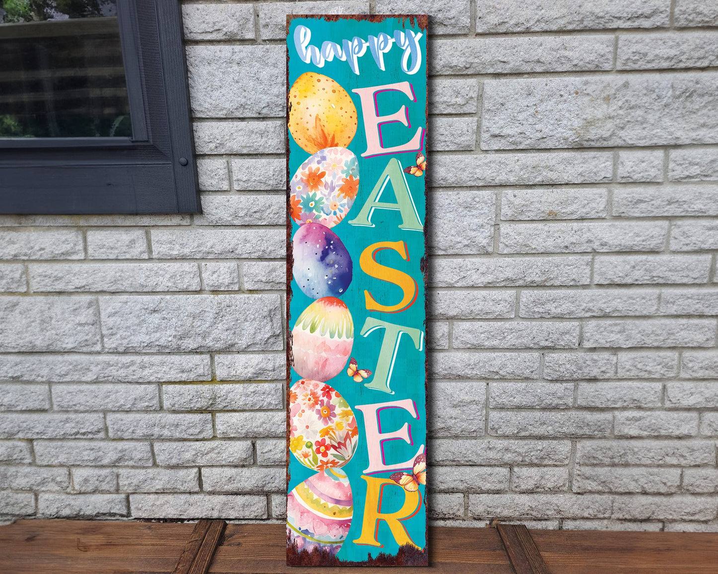 36in Rustic Modern Farmhouse 'Happy Easter' Sign for Front Porch | Easter Outdoor Decor for Front Door