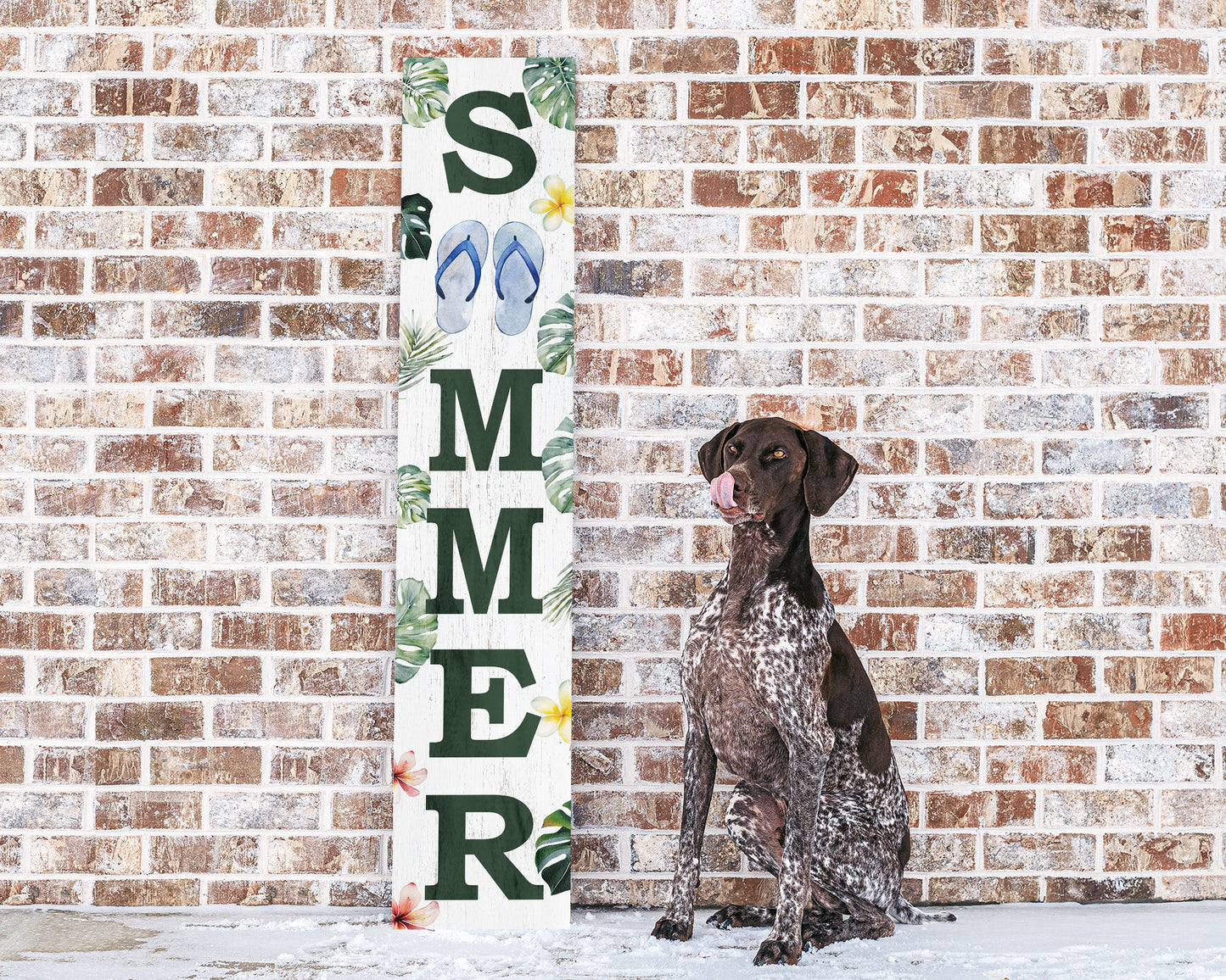 48in Tropical Summer Porch Sign with Palm Leaf & Slippers Pattern for Front Door, Wooden 48-inch Beach-Themed Entryway Decor