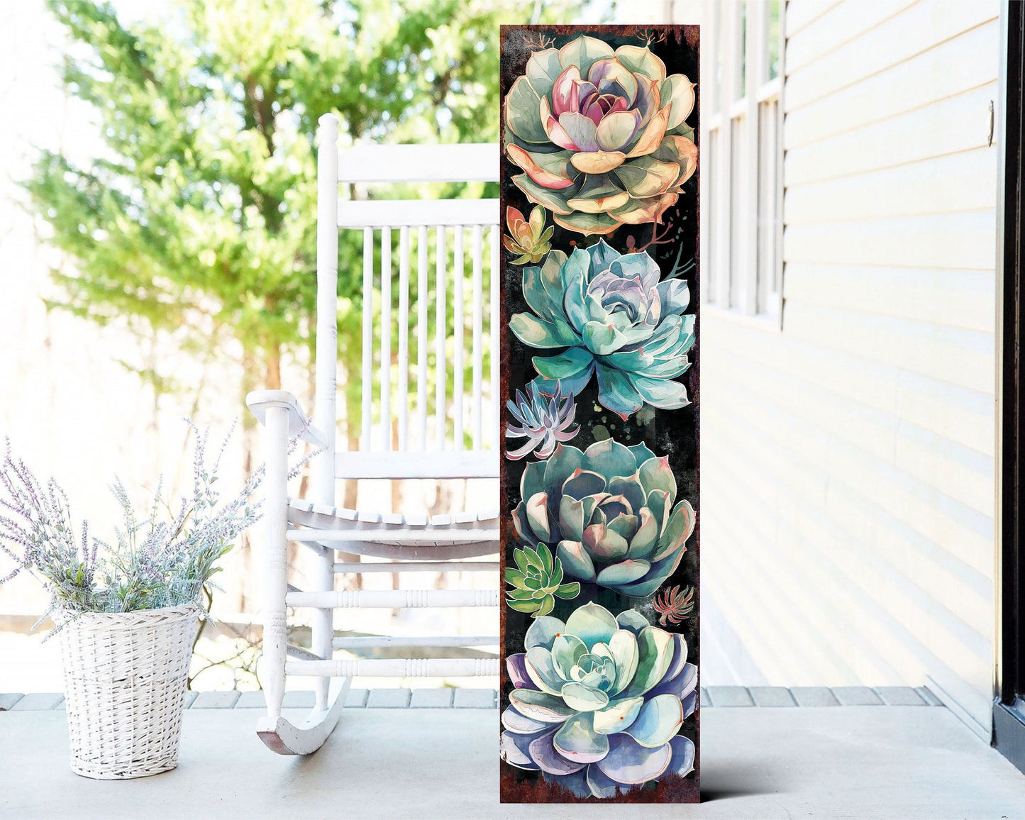 36in Spring Porch Sign with Succulent Design | Front Door Porch Decor, Farmhouse Outdoor Entryway Decor Sign