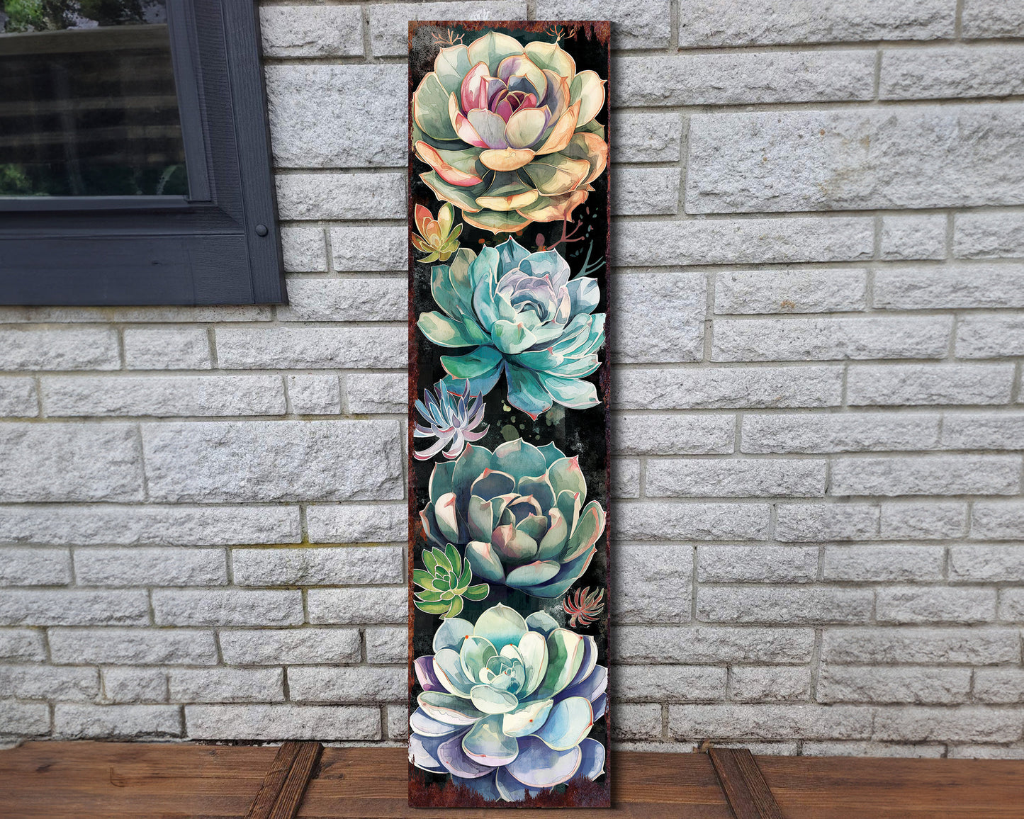 36in Spring Porch Sign with Succulent Design | Front Door Porch Decor, Farmhouse Outdoor Entryway Decor Sign