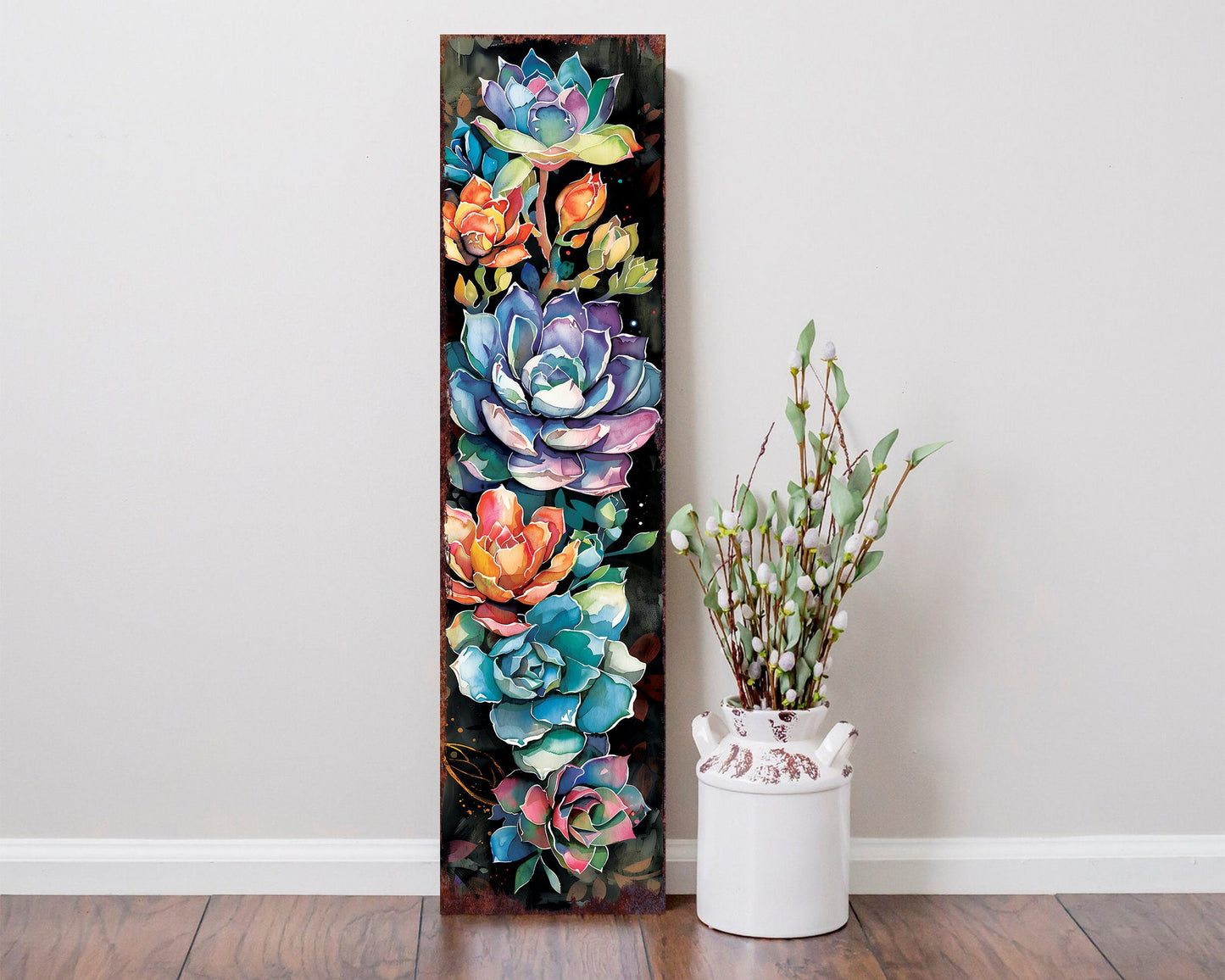 36in Spring Porch Sign with Succulent Design | Front Door Porch Decor, Farmhouse Outdoor Entryway Decor Board