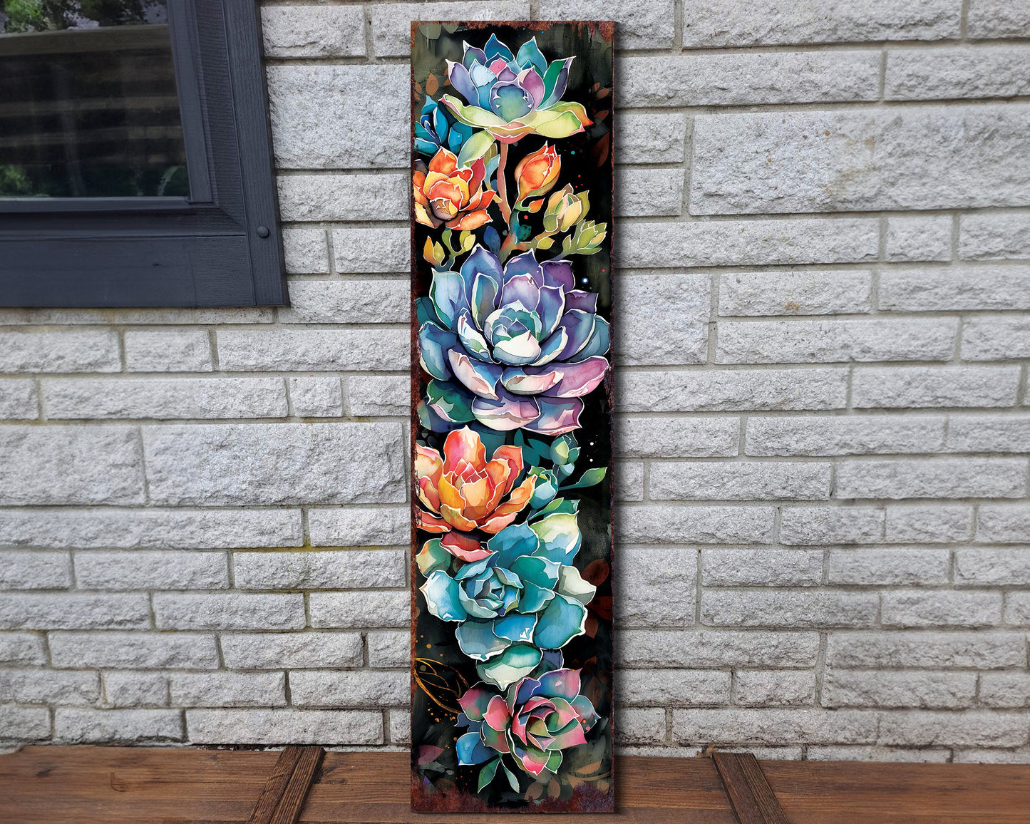 36in Spring Porch Sign with Succulent Design | Front Door Porch Decor, Farmhouse Outdoor Entryway Decor Board