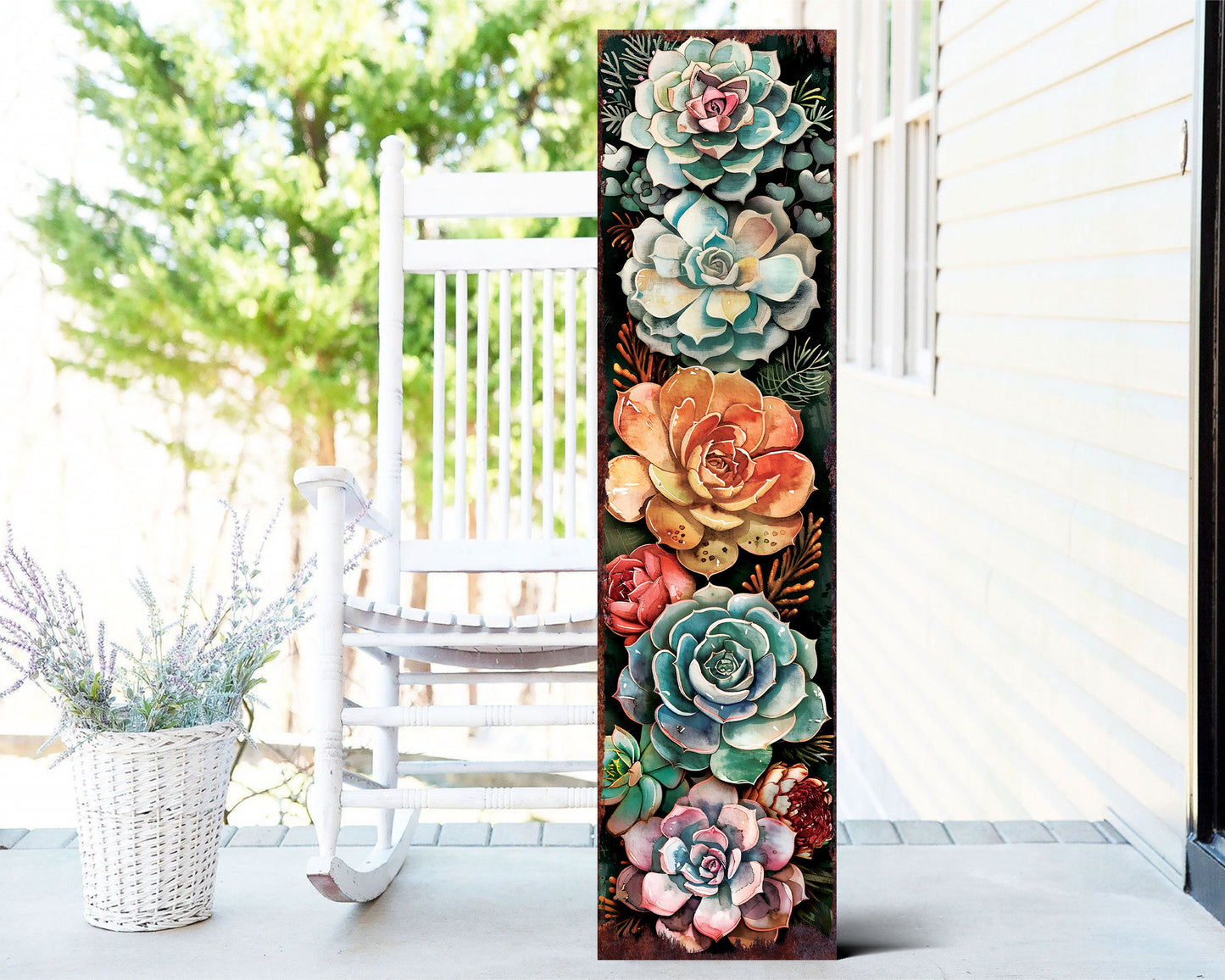 36InSpring Porch Sign with Succulent Design , Front Door Porch Decor, Rustic Farmhouse Outdoor Entryway Display Board
