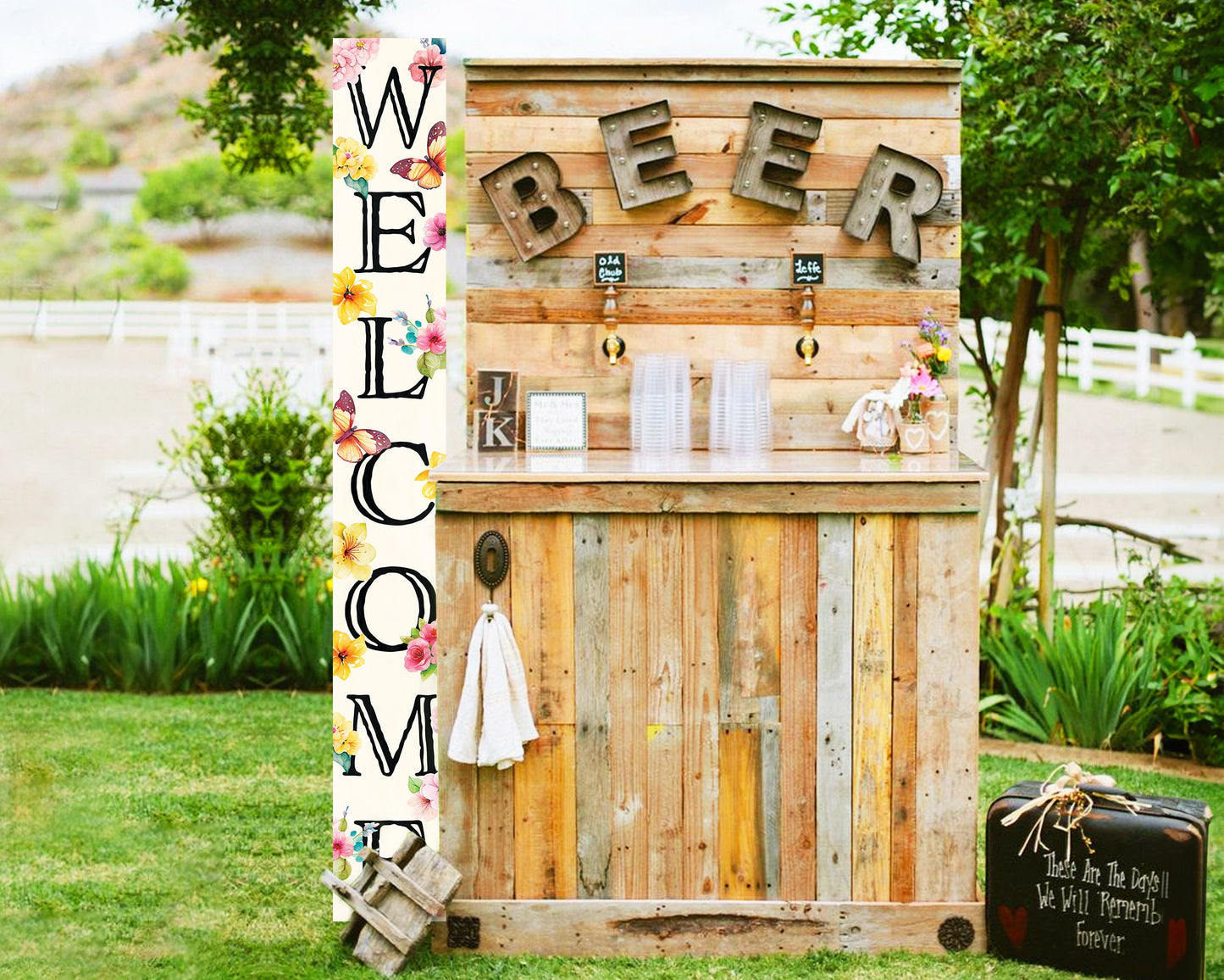 72in Spring Welcome Wooden Porch Sign, Front Door Decor, Indoor and Outdoor Home Decor