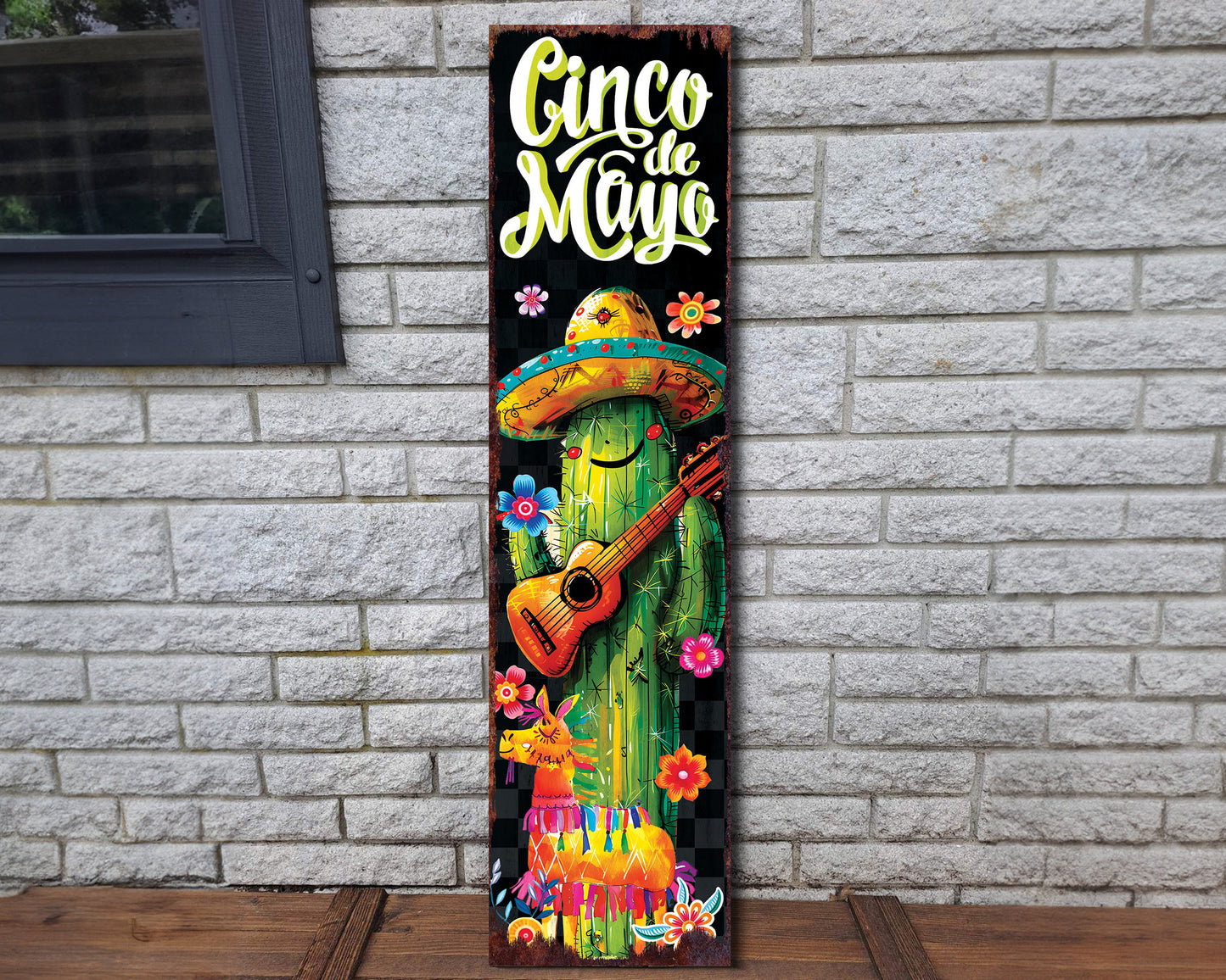 36-Inch Cinco De Mayo Porch Sign | Front Door Decor, Mexican Holiday Rustic Farmhouse Outdoor Entryway Porch Decor