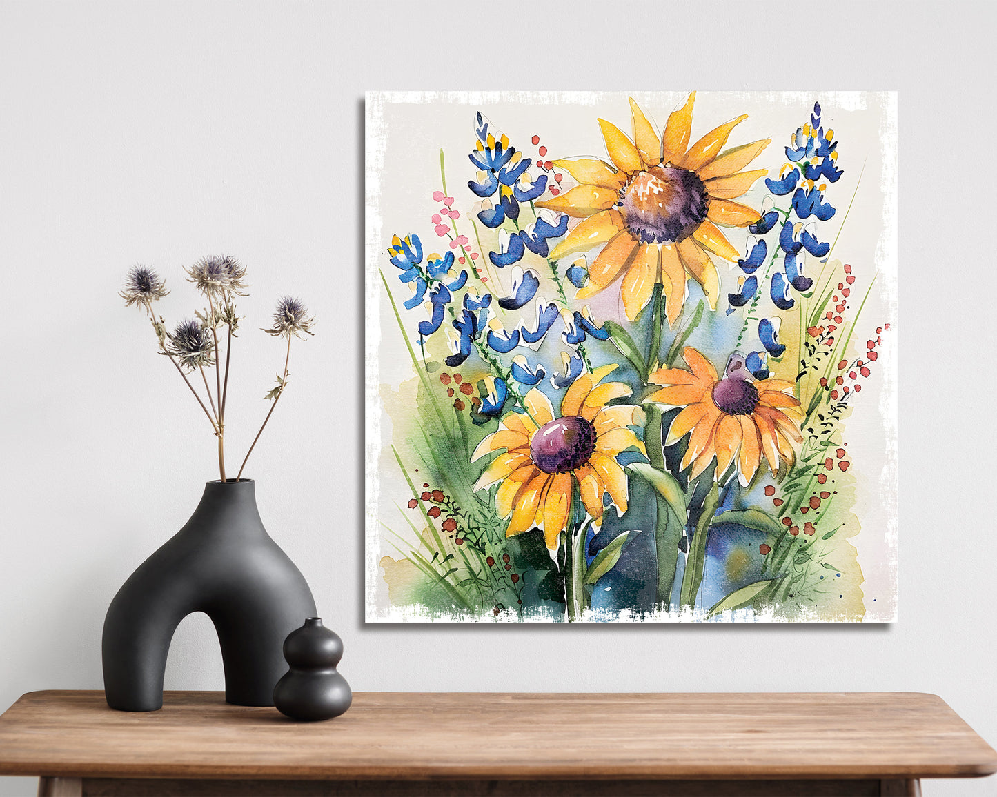 12in Watercolor Wildflower Wall Canvas | Danish Pastel Decor, Spring Wall Art, Rustic Farmhouse Decor, Canvas Print Home Decor