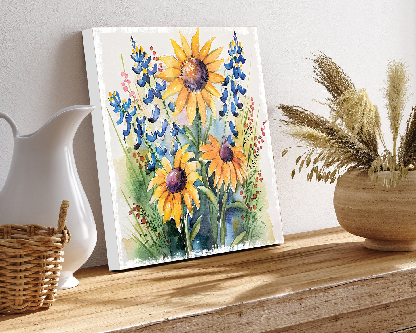 12in Watercolor Wildflower Wall Canvas | Danish Pastel Decor, Spring Wall Art, Rustic Farmhouse Decor, Canvas Print Home Decor