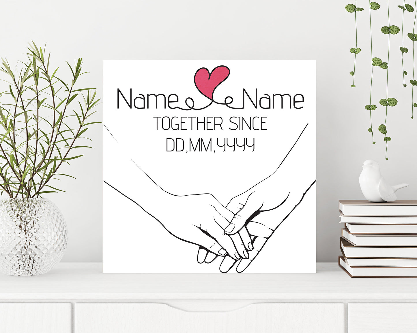 12in Valentine's Day Gift | Personalized Minimalist Line Drawing Holding Hands | Gift for Her, Him