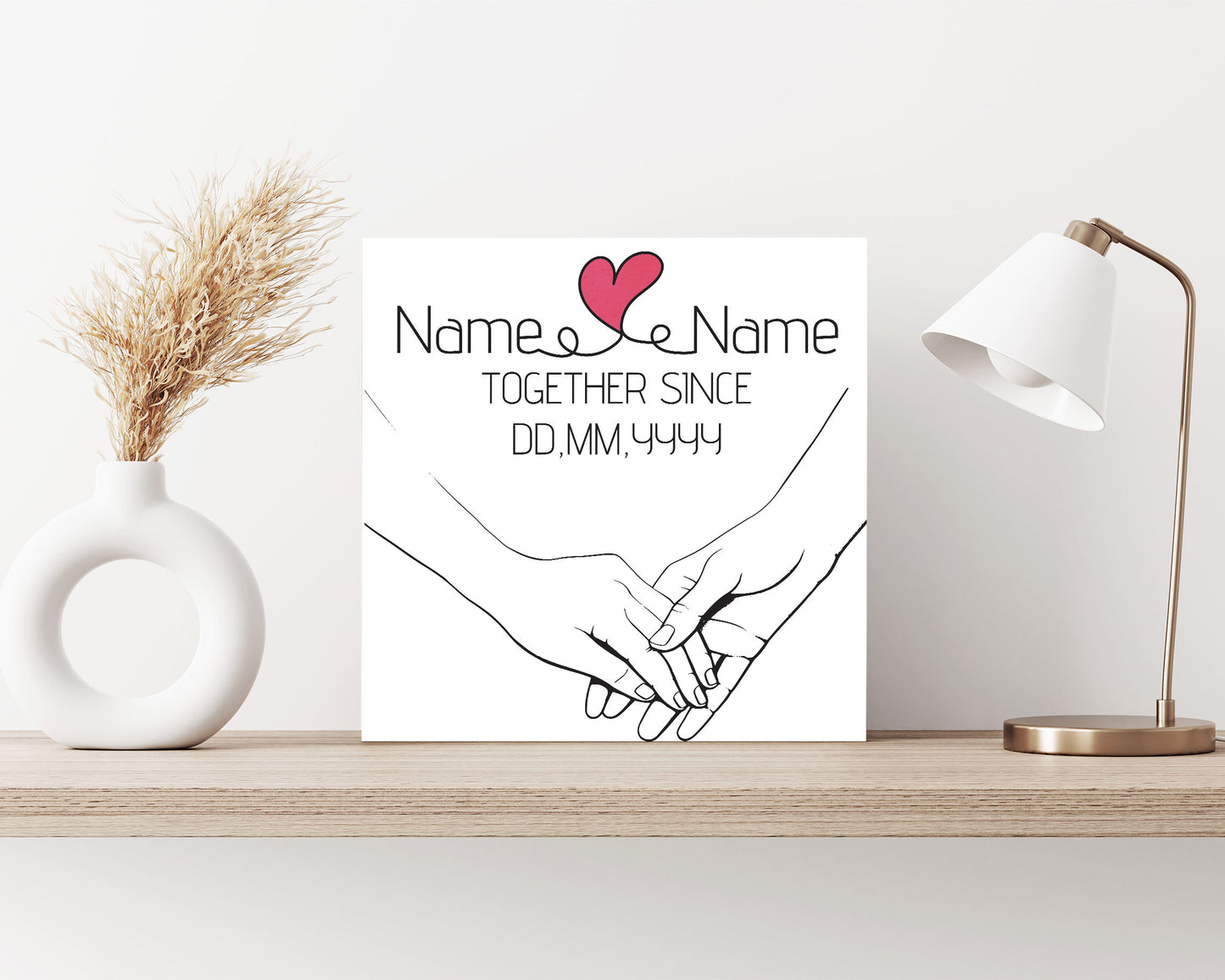 12in Valentine's Day Gift | Personalized Minimalist Line Drawing Holding Hands | Gift for Her, Him