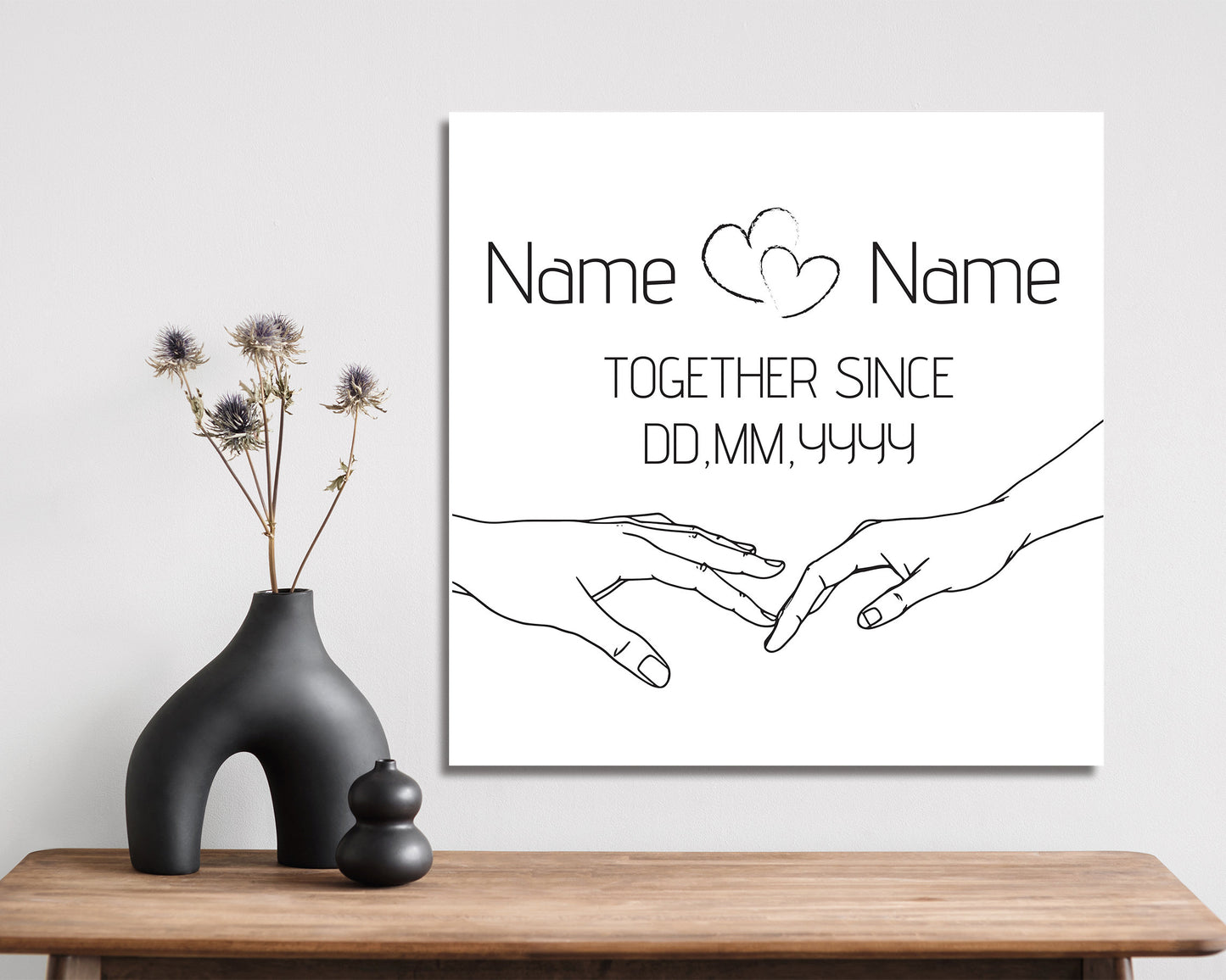 12in Valentine's Day Gift | Personalized Minimalist Line Drawing Holding Hands | Gift for Her, Him, Couples