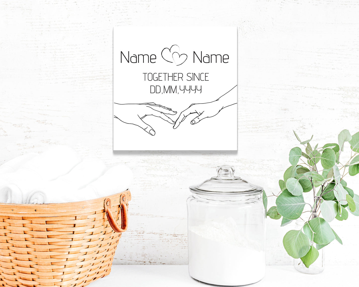 12in Valentine's Day Gift | Personalized Minimalist Line Drawing Holding Hands | Gift for Her, Him, Couples
