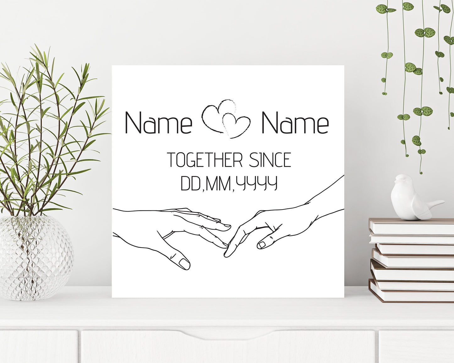 12in Valentine's Day Gift | Personalized Minimalist Line Drawing Holding Hands | Gift for Her, Him, Couples