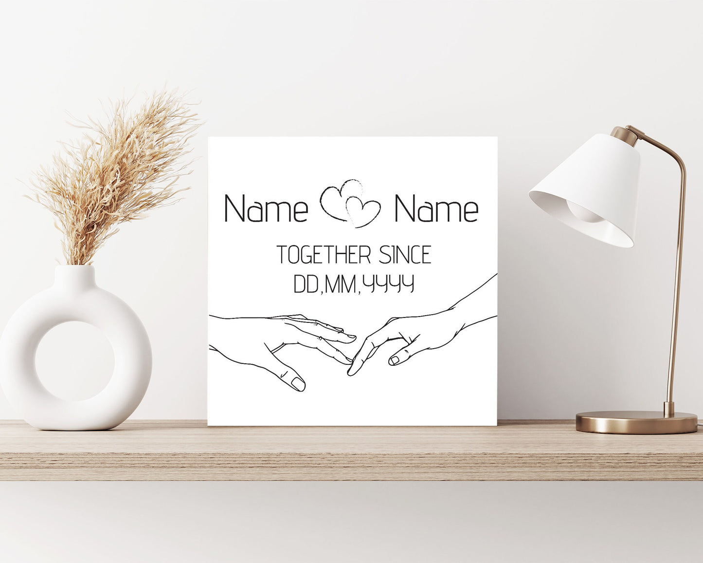 12in Valentine's Day Gift | Personalized Minimalist Line Drawing Holding Hands | Gift for Her, Him, Couples