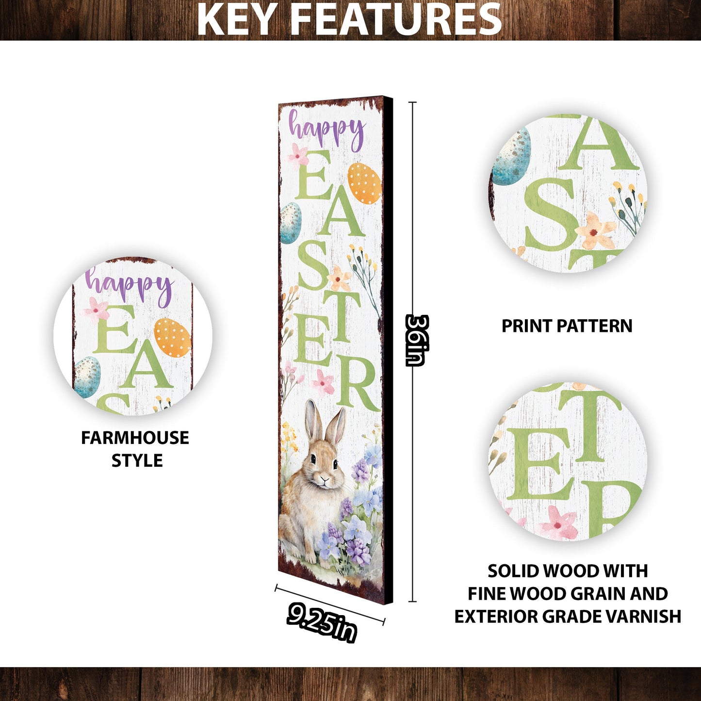 Happy Easter Porch Sign Entryway Decor | Uv Print | Front Porch Plaque | Seasonal Home Decor | 3 Sizes