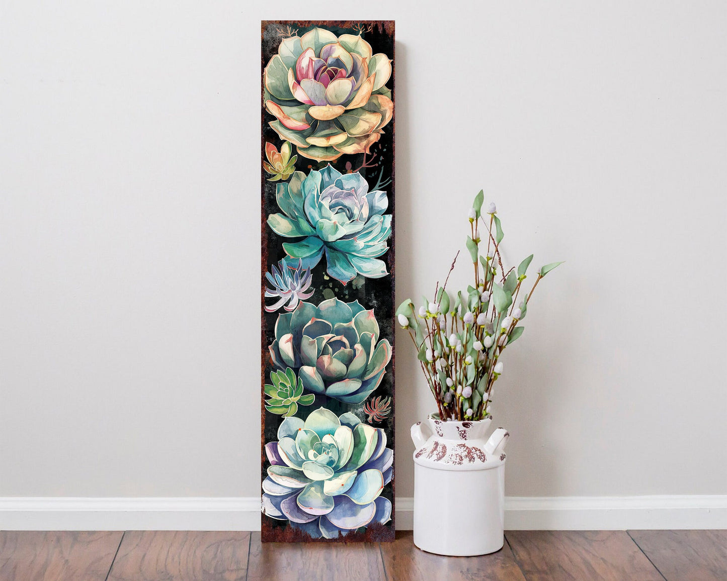 36in Spring Porch Sign with Succulent Design | Front Door Porch Decor, Farmhouse Outdoor Entryway Decor Sign