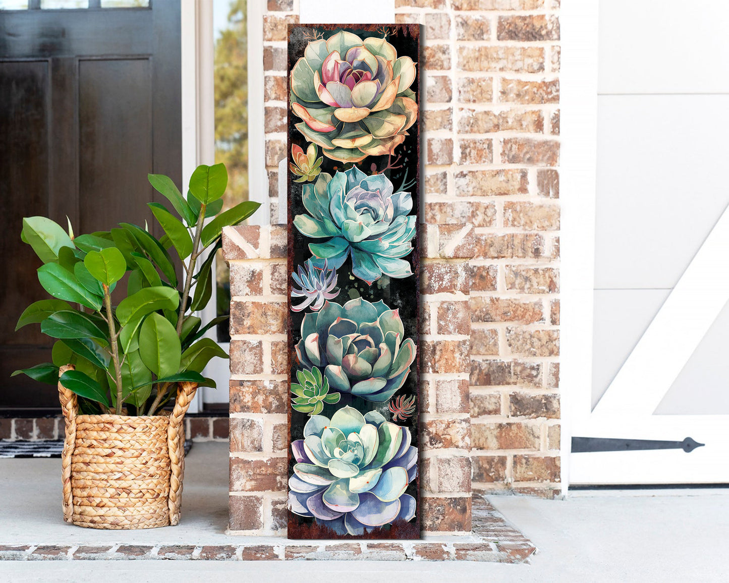 36in Spring Porch Sign with Succulent Design | Front Door Porch Decor, Farmhouse Outdoor Entryway Decor Sign