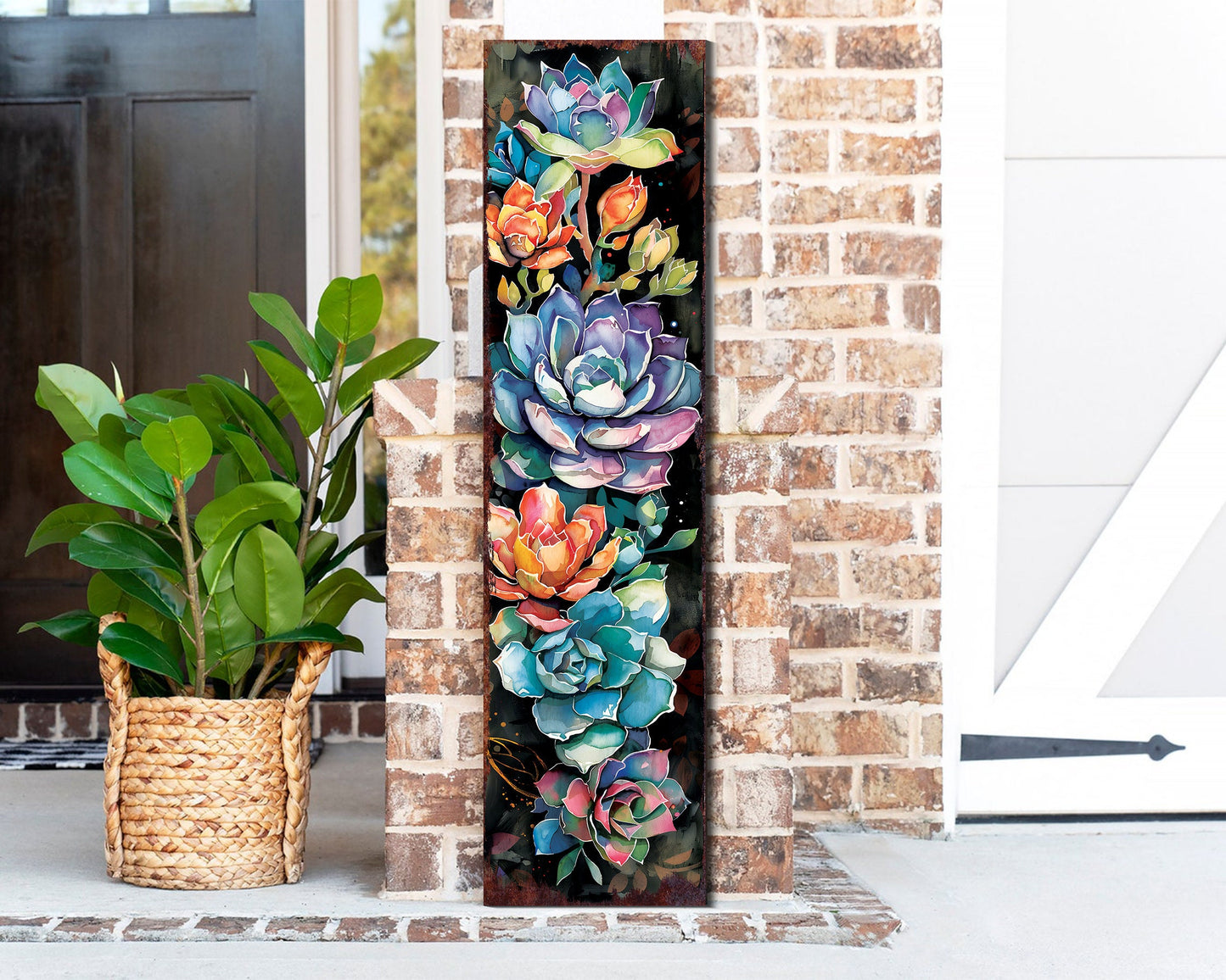 36in Spring Porch Sign with Succulent Design | Front Door Porch Decor, Farmhouse Outdoor Entryway Decor Board