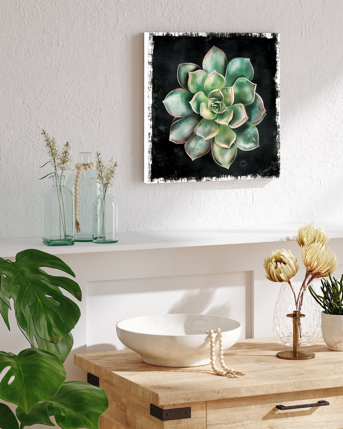 12in Spring Canvas Sign with Succulent Design | Spring Wall Decor, Rustic Farmhouse Wall Decor, Canvas Print Home Decor