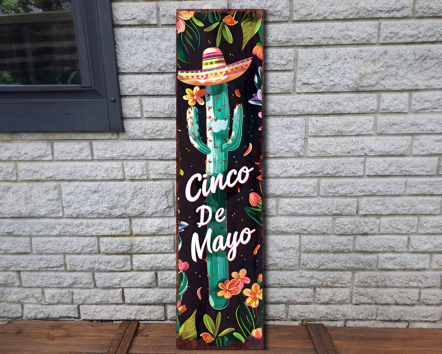 36in Cinco De Mayo Wooden Porch Sign | UV Print | Front Door Decor | Rustic Farmhouse Outdoor Entryway | Mexican Holiday Decor