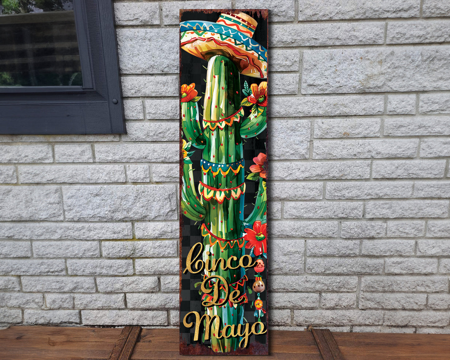 36in Cinco De Mayo Wooden Porch Sign | Front Door Decor, Mexican Holiday Rustic Farmhouse Outdoor Entryway Porch Decor