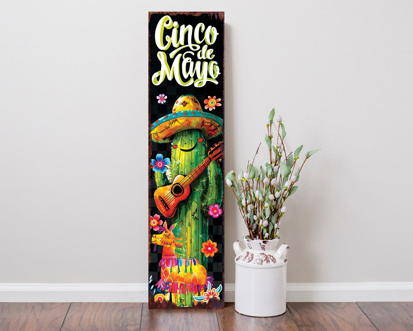 36-Inch Cinco De Mayo Porch Sign | Front Door Decor, Mexican Holiday Rustic Farmhouse Outdoor Entryway Porch Decor