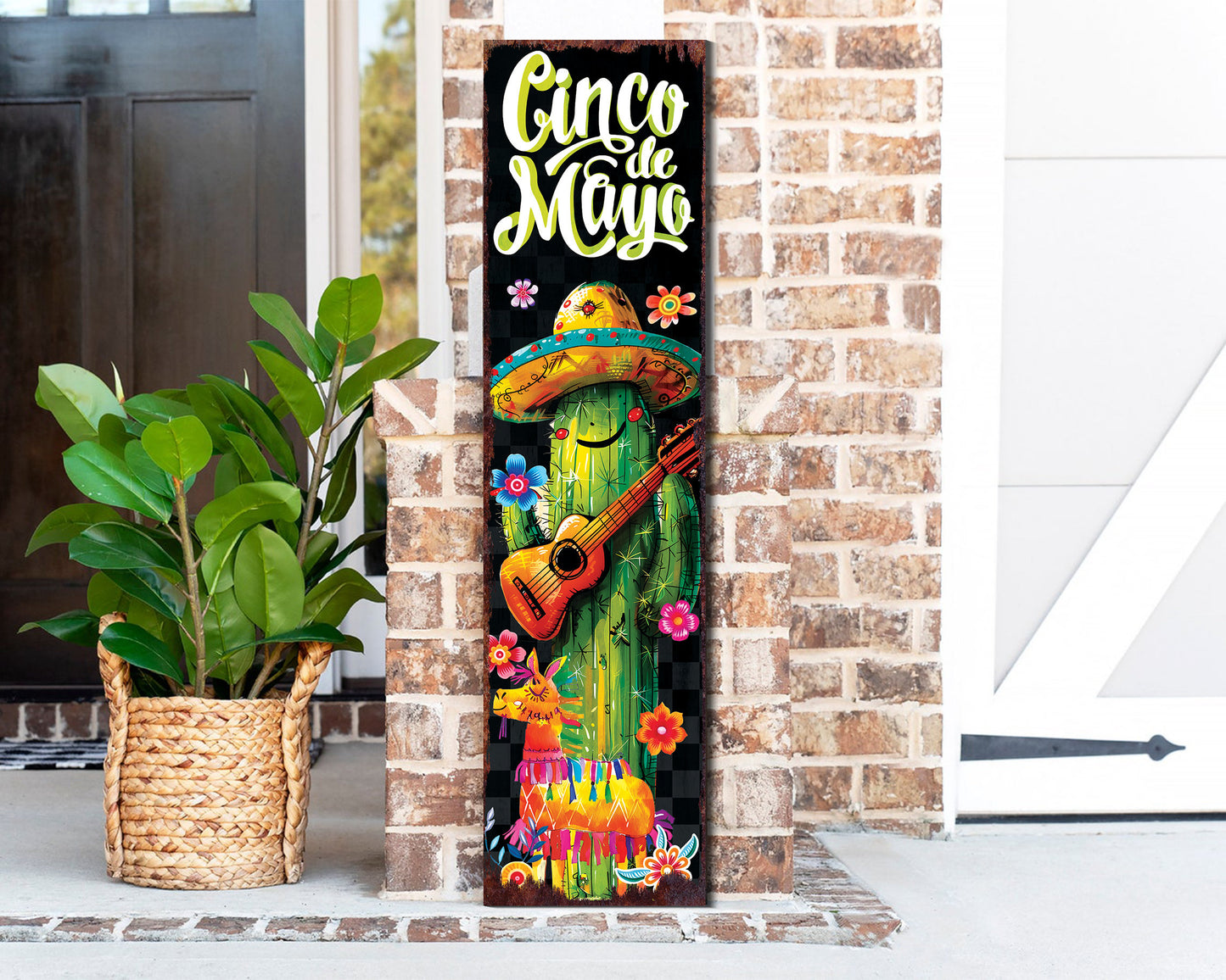 36-Inch Cinco De Mayo Porch Sign | Front Door Decor, Mexican Holiday Rustic Farmhouse Outdoor Entryway Porch Decor