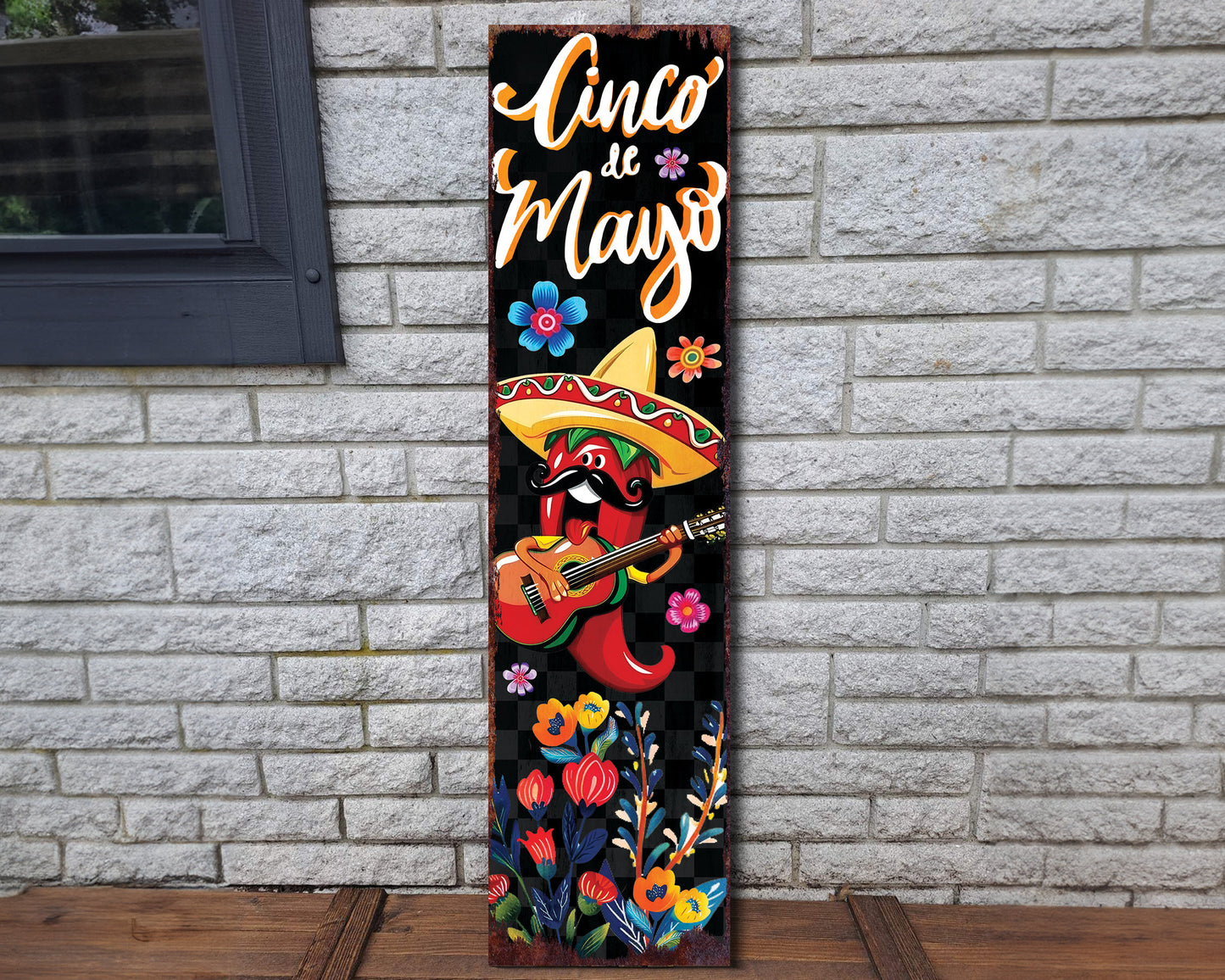 36-Inch Cinco De Mayo Wooden Porch Sign | Front Door Decor, Mexican Holiday Rustic Farmhouse Outdoor Entryway Porch Decor