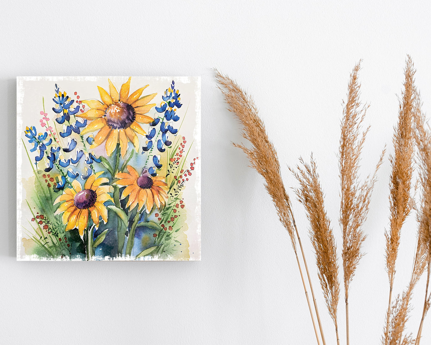 12in Watercolor Wildflower Wall Canvas | Danish Pastel Decor, Spring Wall Art, Rustic Farmhouse Decor, Canvas Print Home Decor