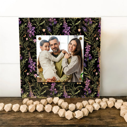 Personalized Spring Wall Decor | Custom Photo Frame with Fireweed Wildflower Pattern | Custom Print in Spring Colors |  3 Size Options