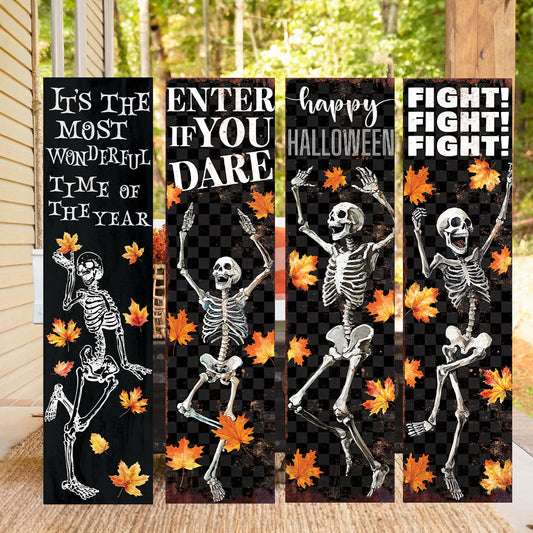 36in Dancing Skeleton Halloween Porch Sign - Front Porch Halloween Welcome Sign, Rustic Modern Farmhouse Entryway Board