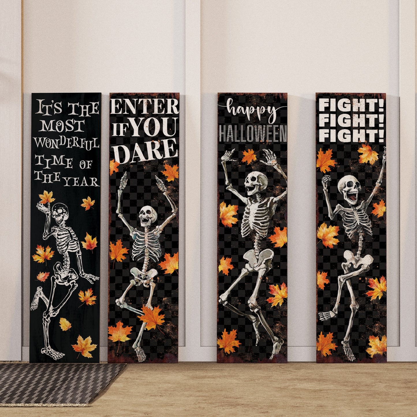 36in Dancing Skeleton Halloween Porch Sign - Front Porch Halloween Welcome Sign, Rustic Modern Farmhouse Entryway Board