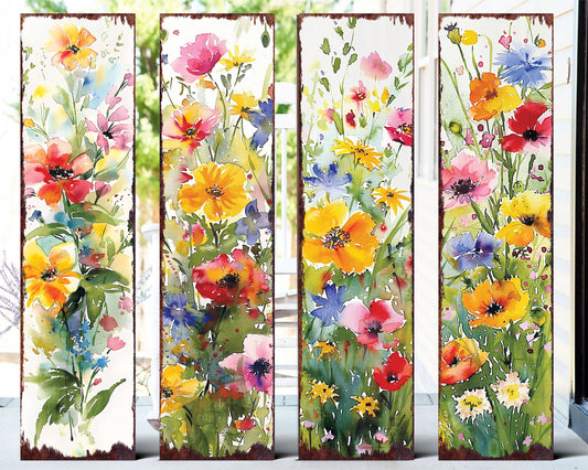 36in Spring Watercolor Wildflower Wooden Porch Sign | Front Door Wall Decor, Rustic Farmhouse Outdoor Entryway Display Board