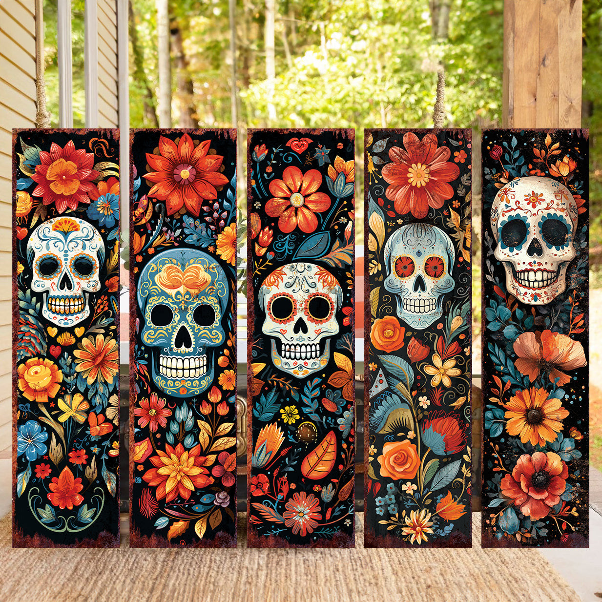 36 inches Dia De Los Muertos Sugar Skull Porch Sign - Front Porch Day of the Dead Welcome Sign, Rustic Modern Farmhouse Entryway Decor