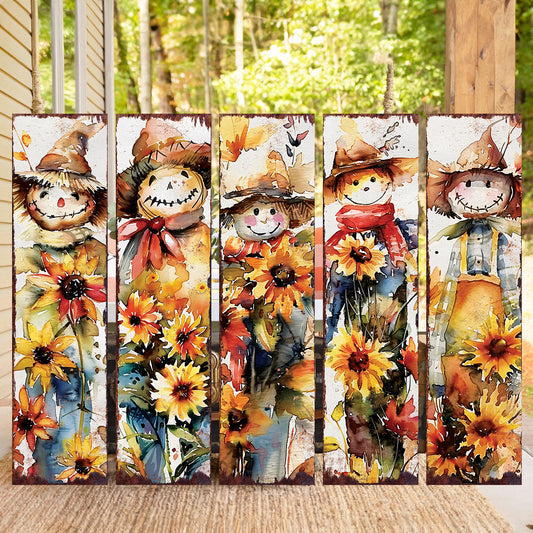 36in Fall Scarecrow Porch Sign  - Watercolor Fall Decor for Front Door, Yard Art, Outdoor Garden Decoration