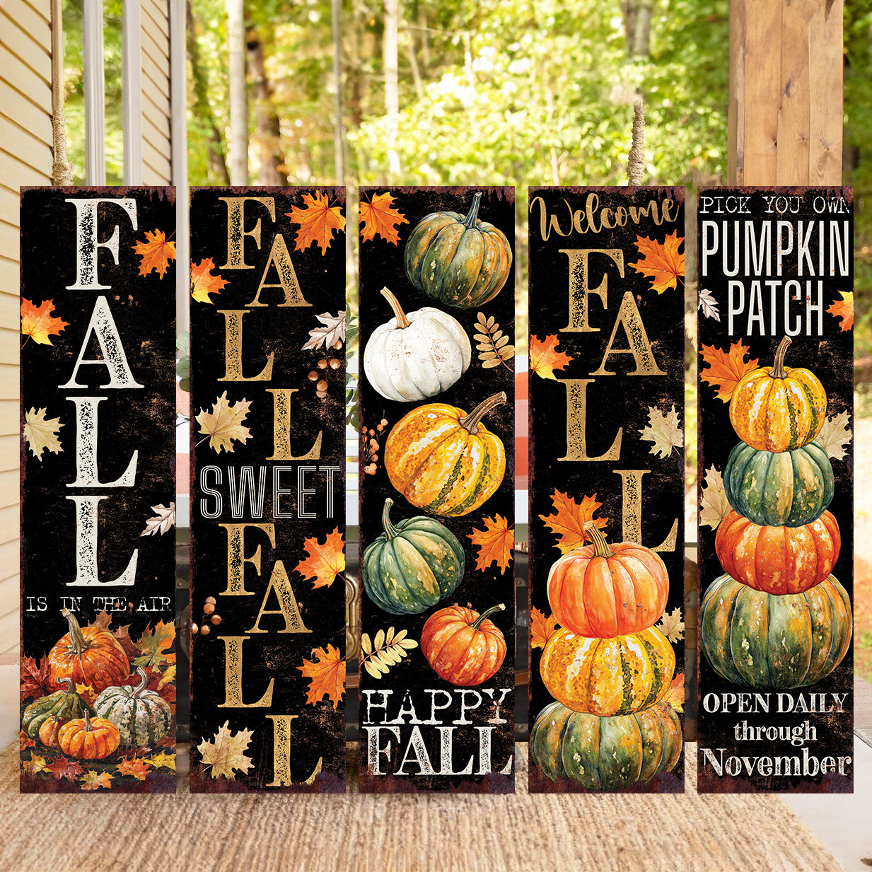 36in Fall Pumpkin Welcome Porch Sign - Front Porch Fall Decor Sign, Rustic Modern Farmhouse Entryway Fall Decor for Front Door